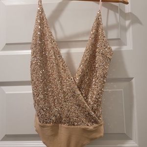 Jonathan Simkhai Gold Sequin Spaghetti Stra